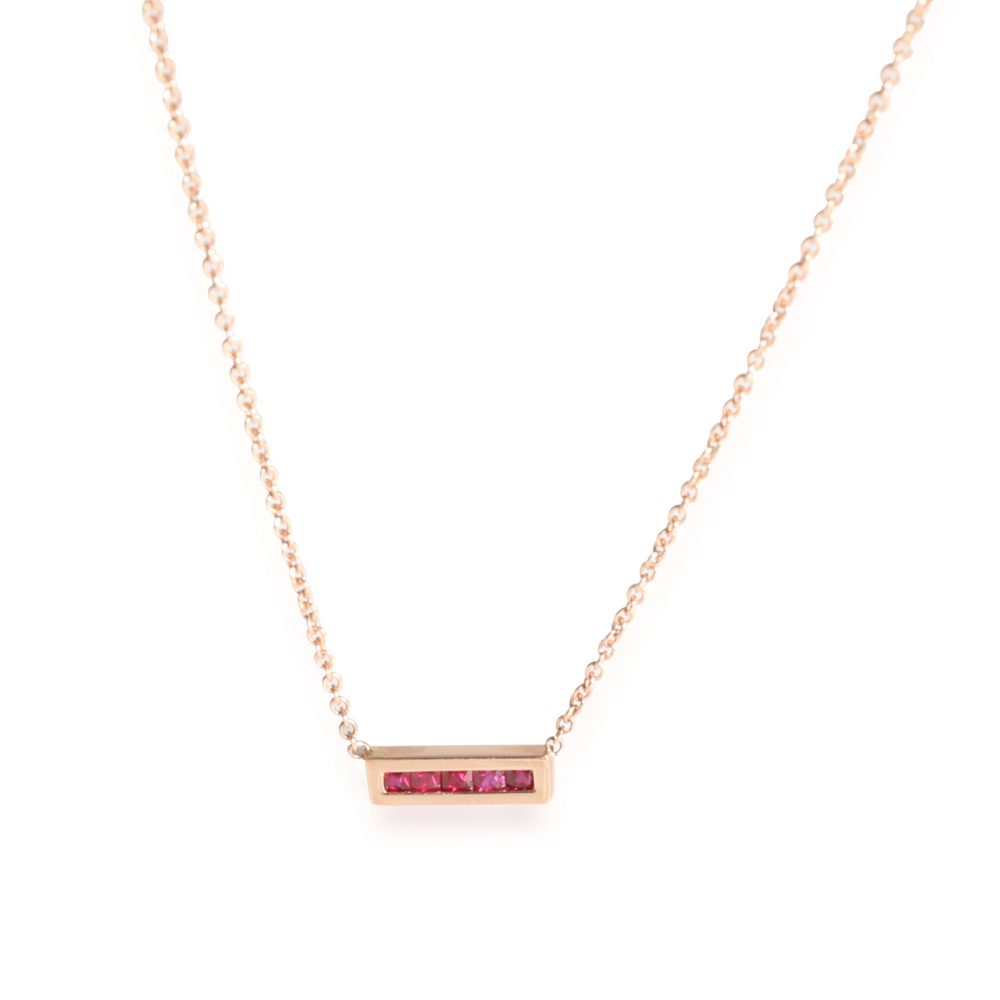 My Story The Echo 5 Princess Cut Ruby Bar Pendant 14K Rose Gold 0.25 Ctw.